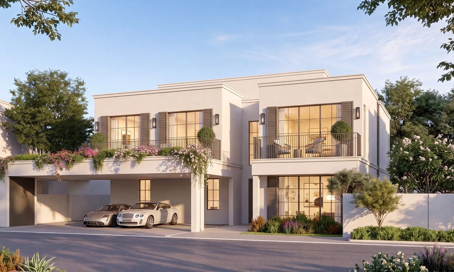 Wadeem Gardens by Modon, a six bedroom villa in the Modern style at golden hour, Hudayriyat Island, Abu Dhabi